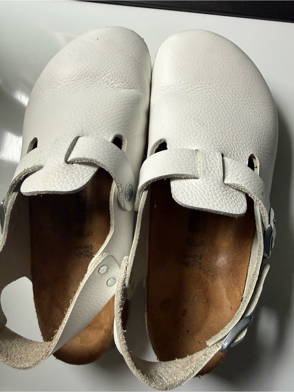 White Leather Birkenstock Tokio clog Boston with strap workwear nonskid nonslip